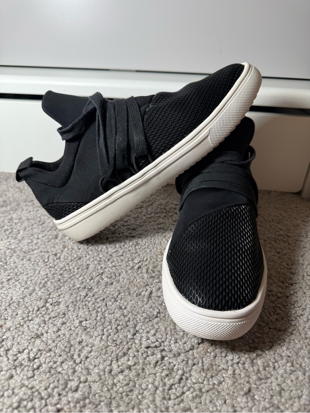 Steve Madden Black Knit Slip-On Sneakers with White Sole